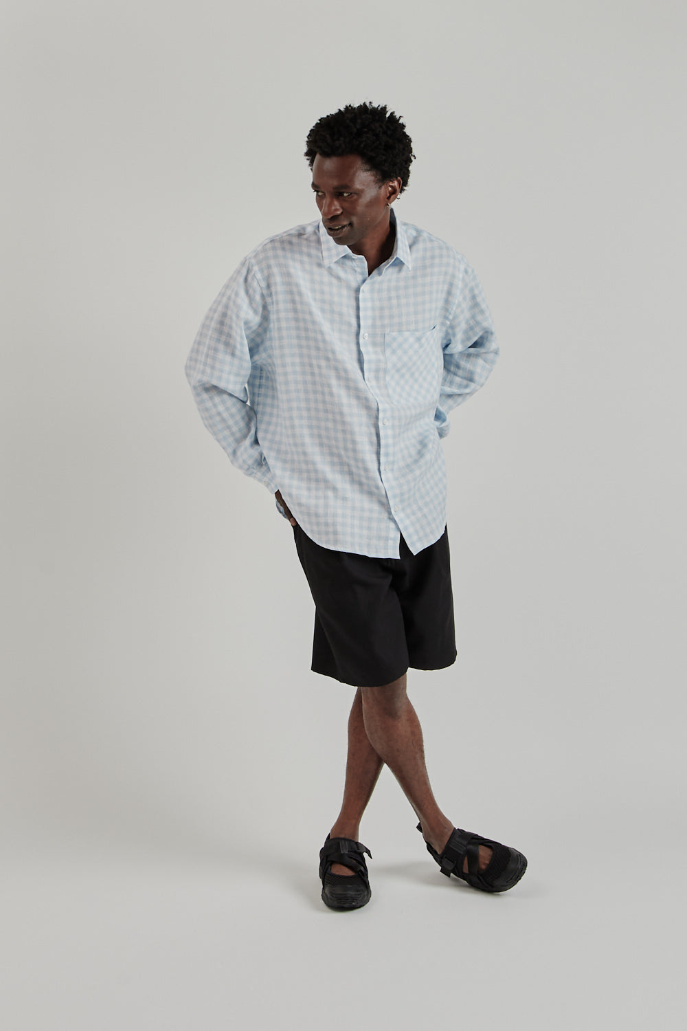 Fairly Normal SS25 Oversized Shirt Linen Plaid Blue 10