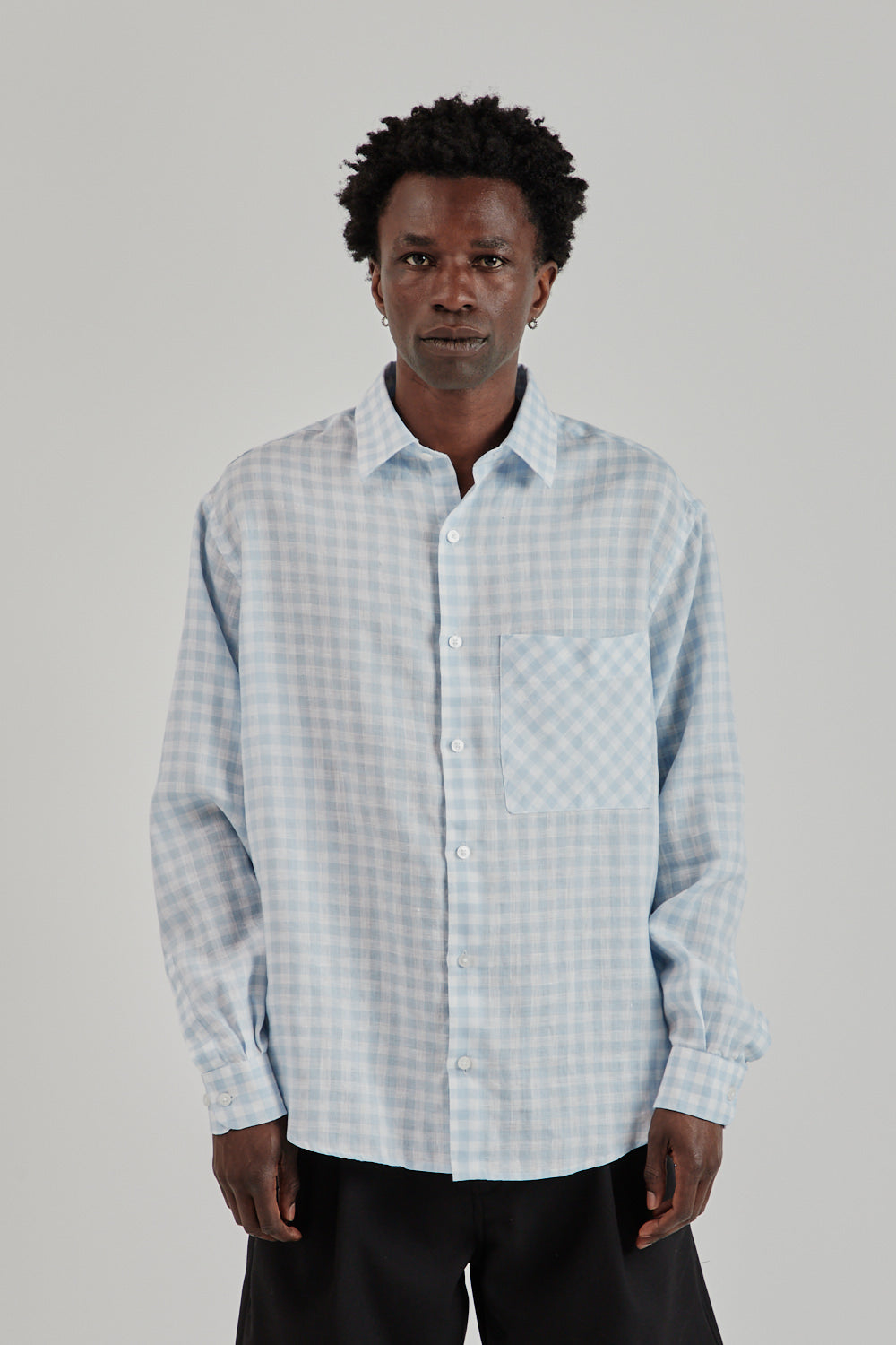 Fairly Normal SS25 Oversized Shirt Linen Plaid Blue 2