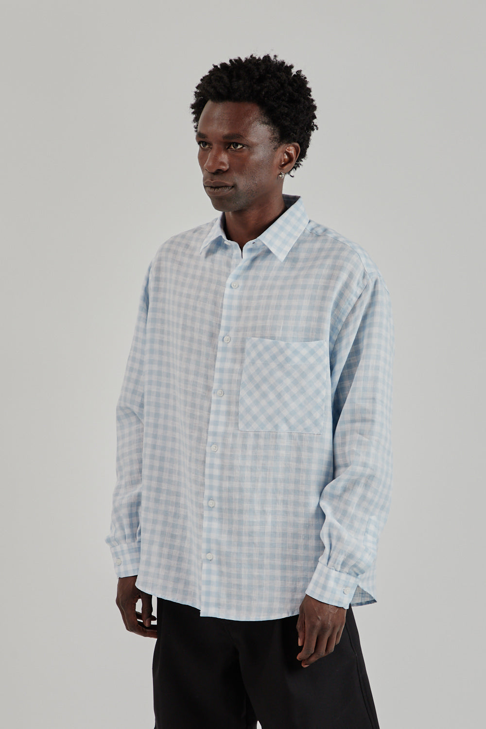 Fairly Normal SS25 Oversized Shirt Linen Plaid Blue 3