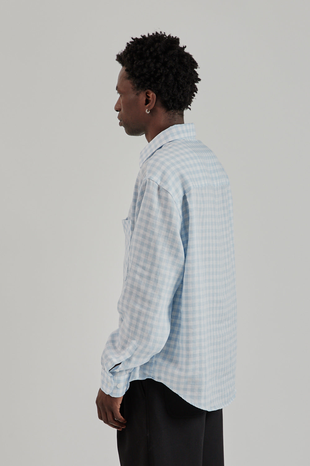 Fairly Normal SS25 Oversized Shirt Linen Plaid Blue 4