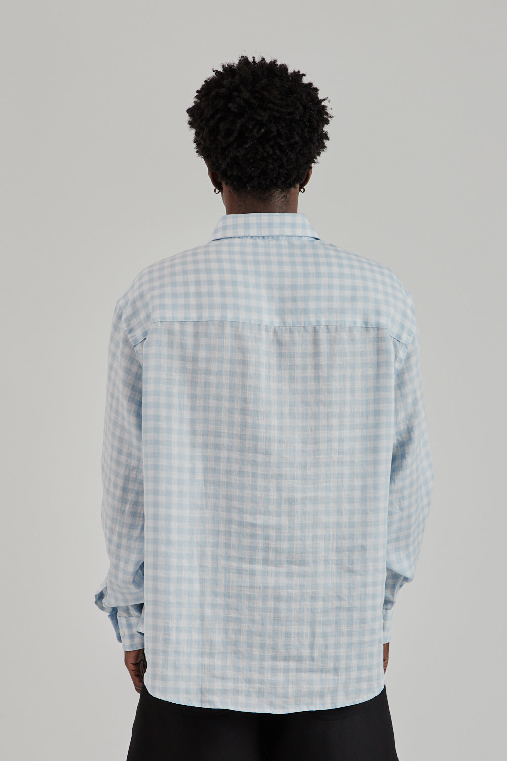 Fairly Normal SS25 Oversized Shirt Linen Plaid Blue 5