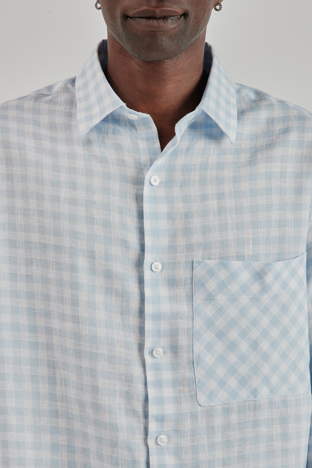 Fairly Normal SS25 Oversized Shirt Linen Plaid Blue 6