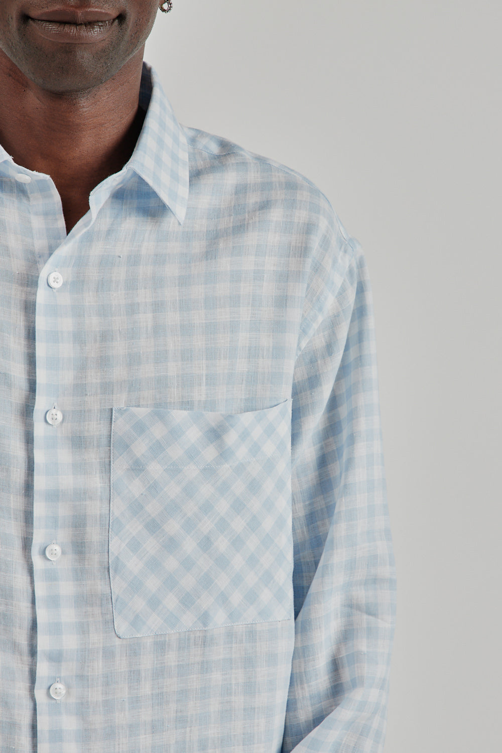 Fairly Normal SS25 Oversized Shirt Linen Plaid Blue 7