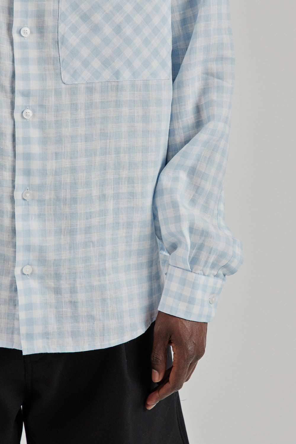 Fairly Normal SS25 Oversized Shirt Linen Plaid Blue 8
