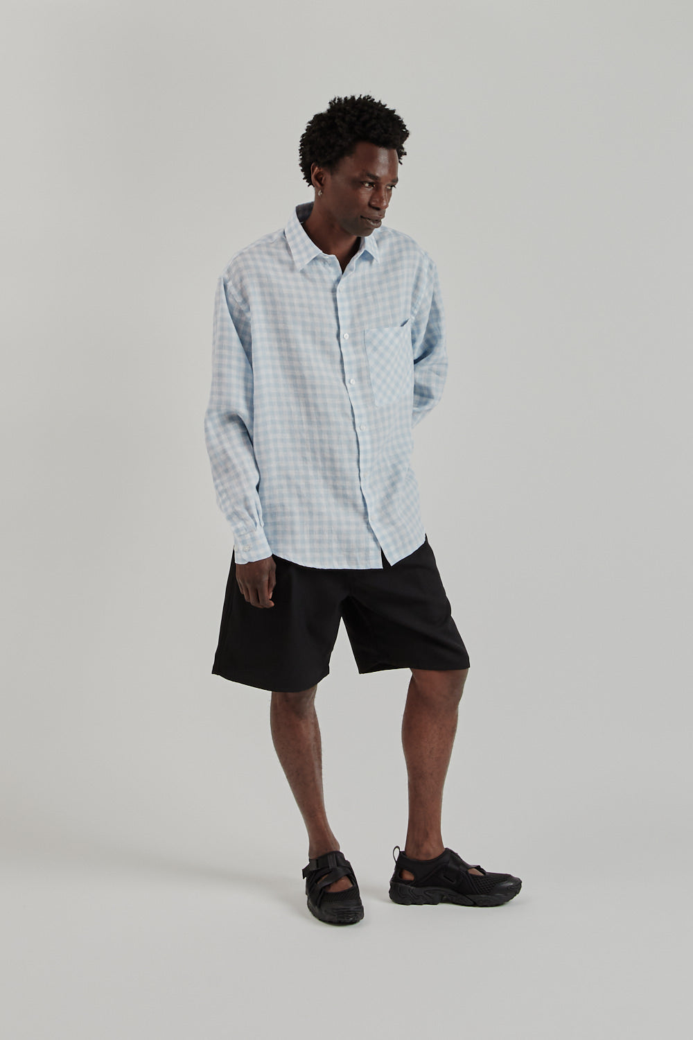 Fairly Normal SS25 Oversized Shirt Linen Plaid Blue 9