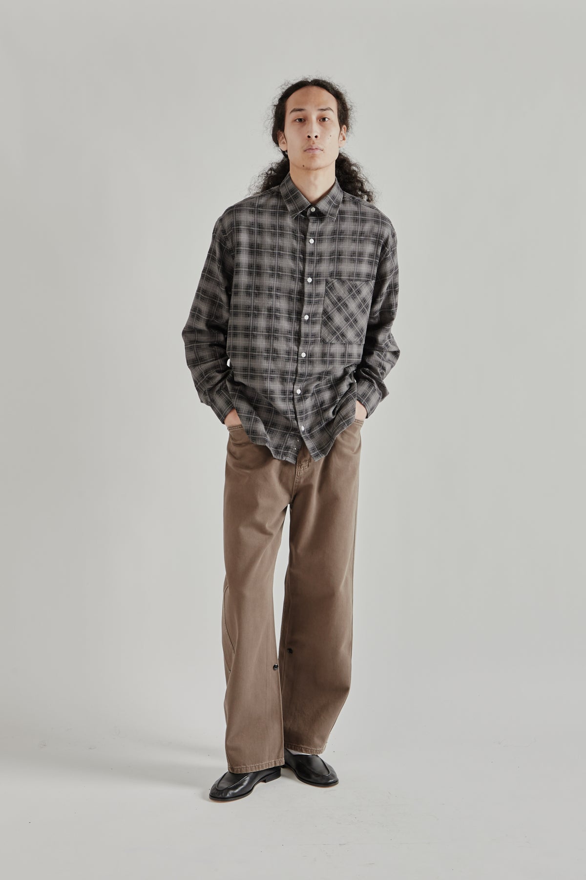 Fairly Normal SS26 Oversized Merino Shirt Plaid Black1290