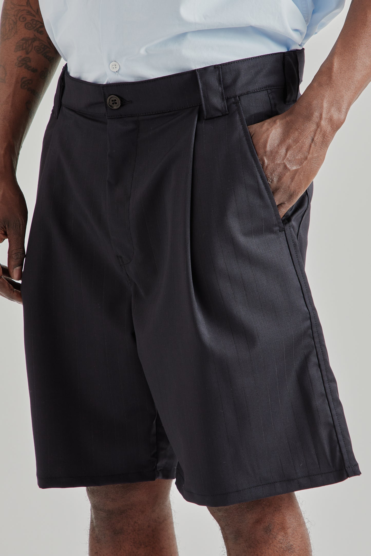 Pleated Shorts - Pinstripe Navy
