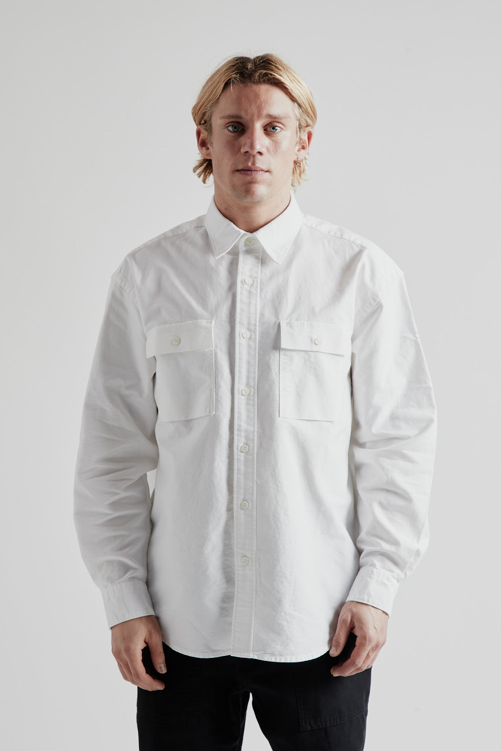 Frizmworks Cigarette Pocket Chambray Shirt - White | Wallace 