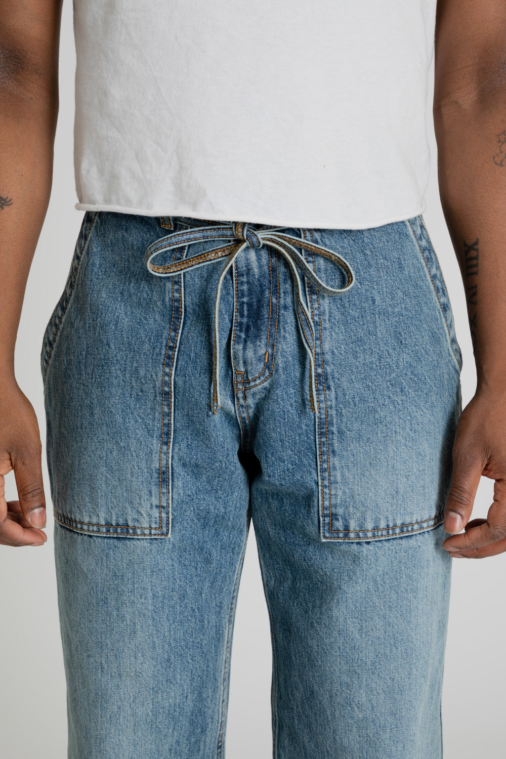 Frizmworks Denim Wide Fatigue Pants Light Blue Detail 03