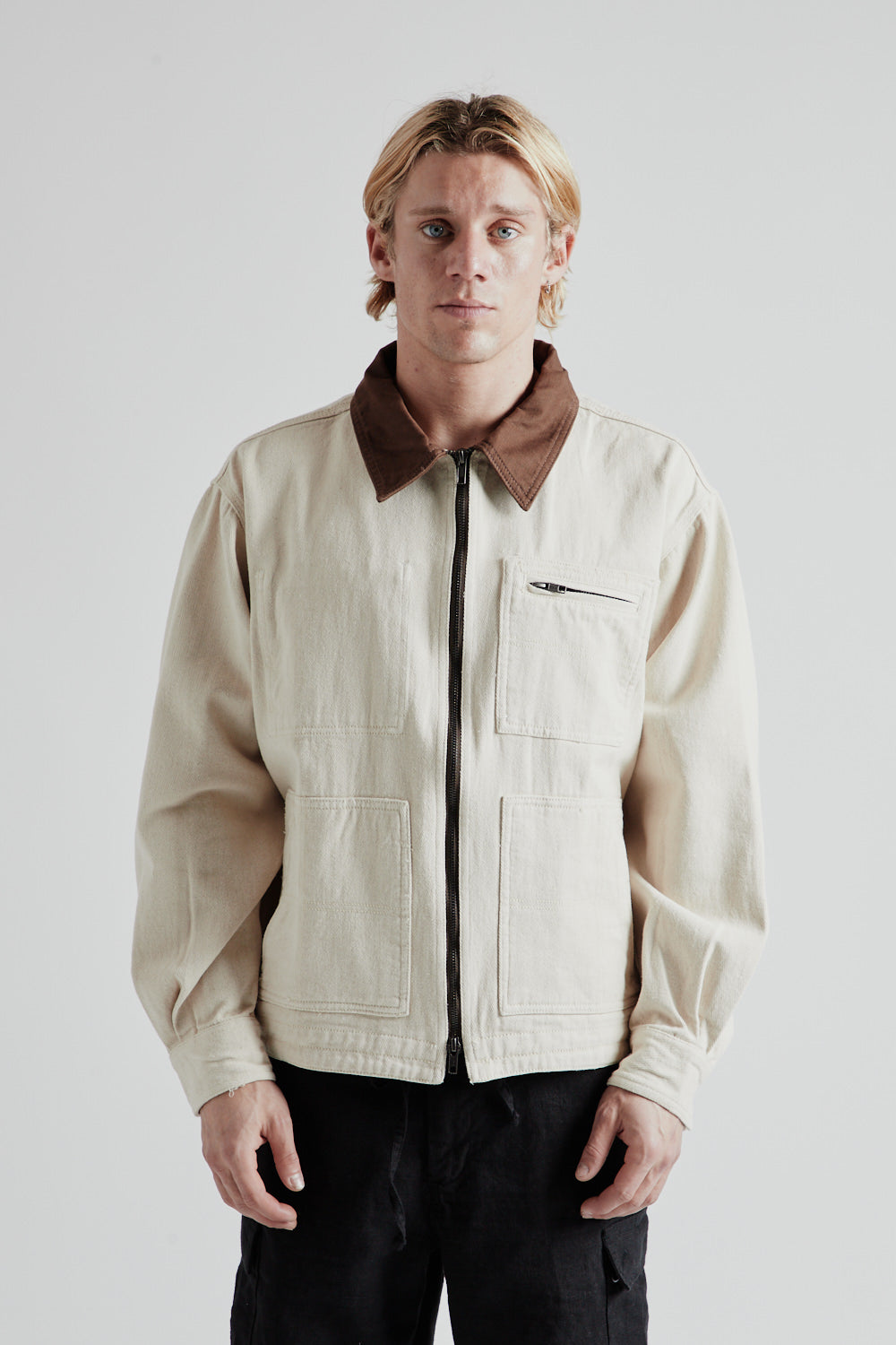 Denim Zip Up Work Jacket - Natural