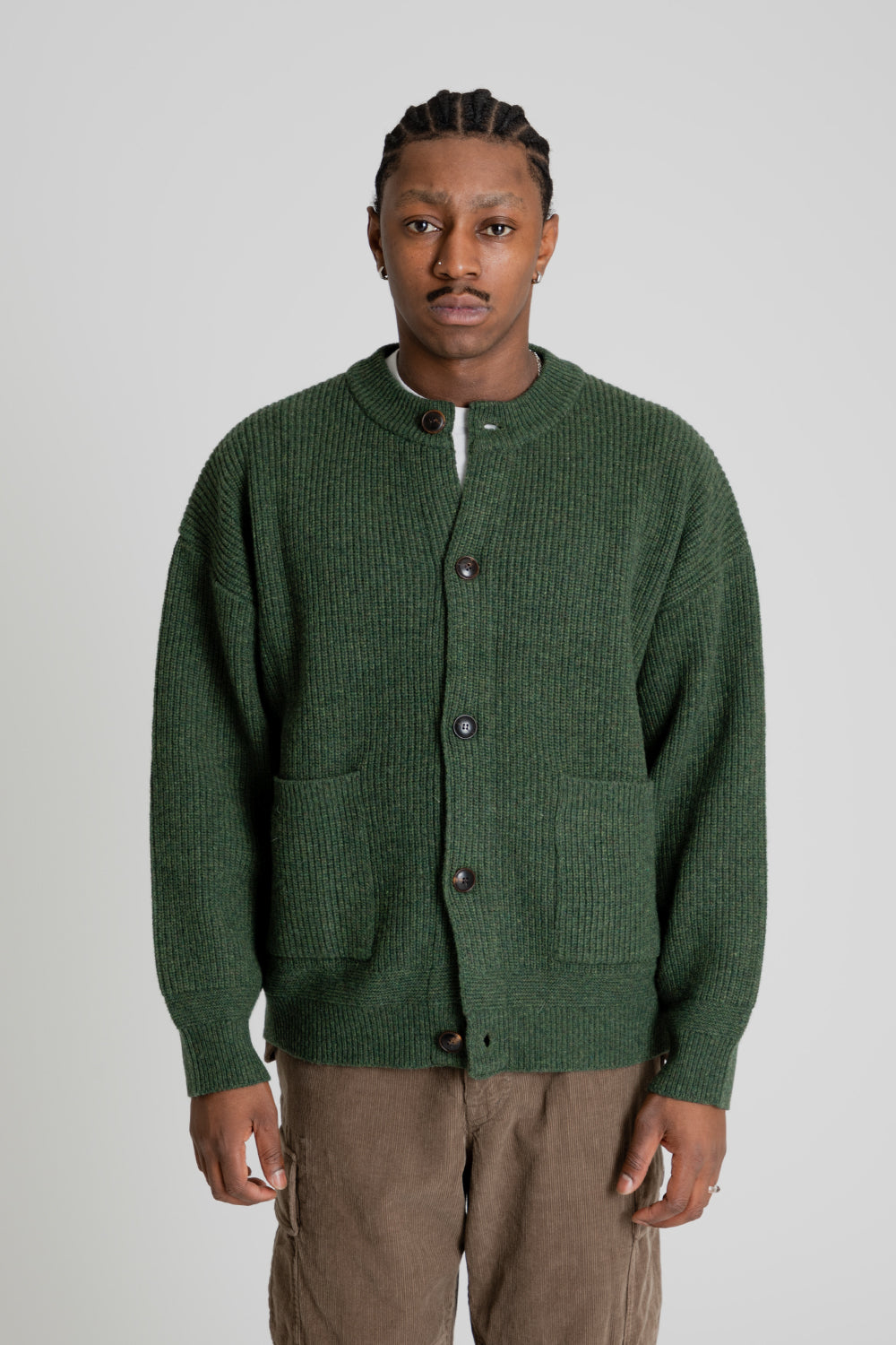Frizmworks Heavy Wool Round Caridigan in Forest Green Wallace