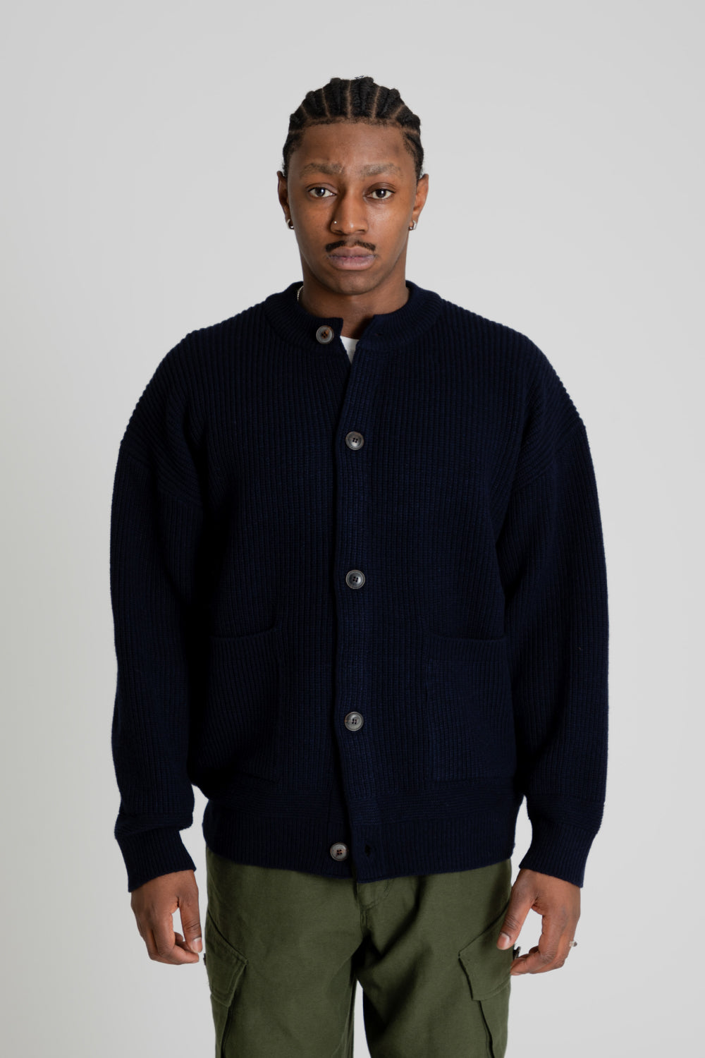 Frizmworks Heavy Wool Round Caridigan in Navy Wallace Mercantile