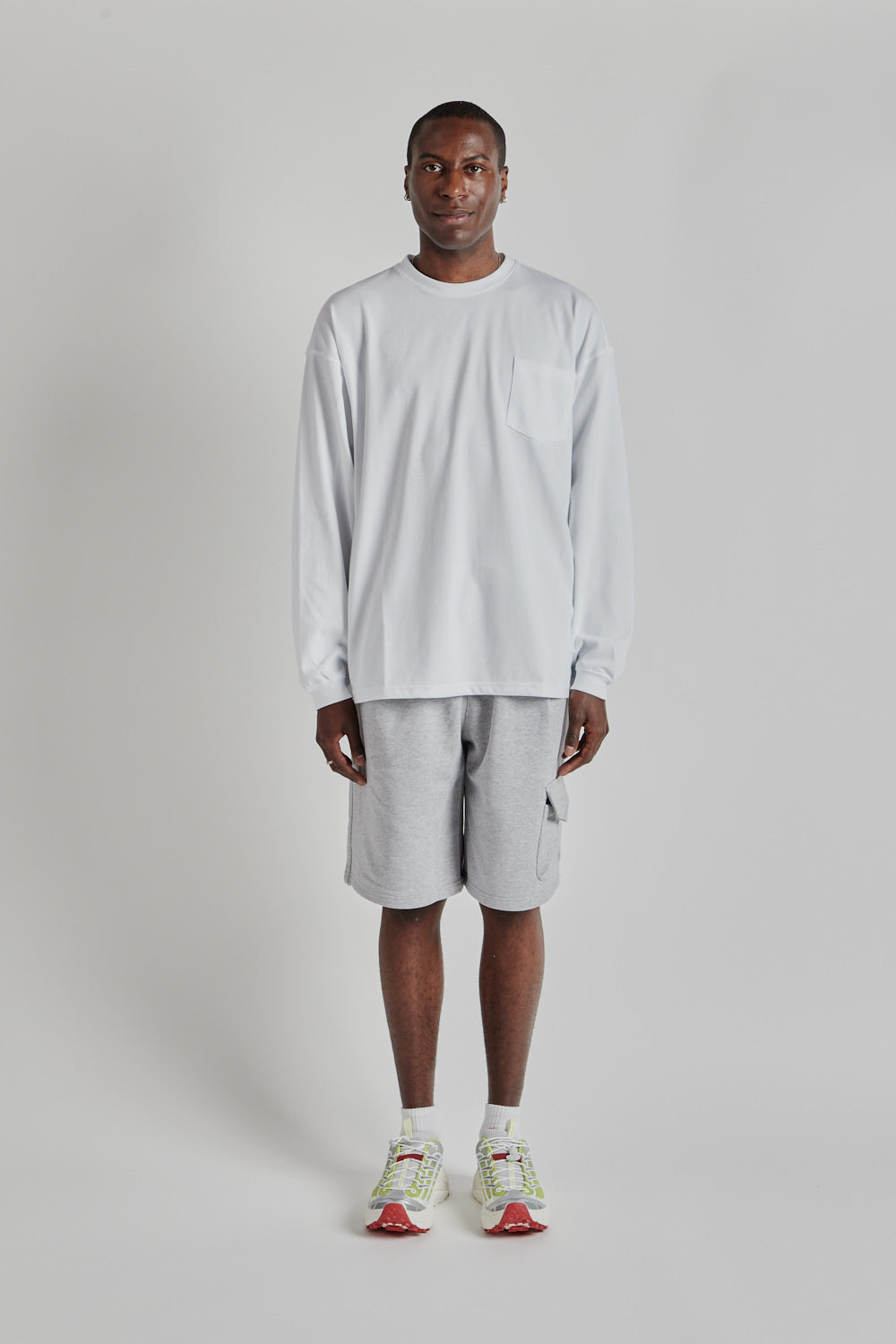 Oversized Long Sleeved Pocket Tee - White - Wallace Mercantile Shop