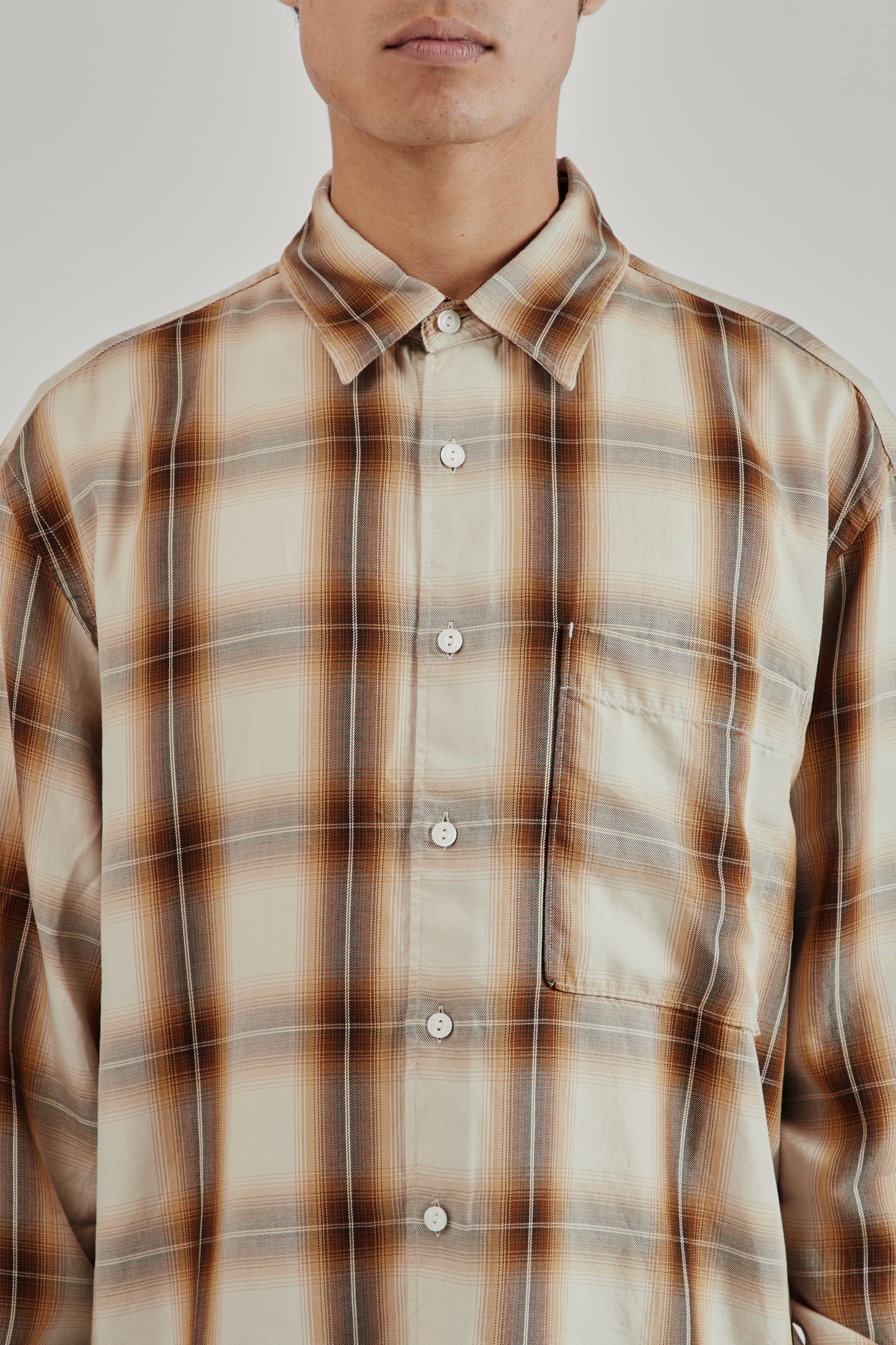 Frizmworks SS25 Lyocell Check Relaxed Shirt Beige 6