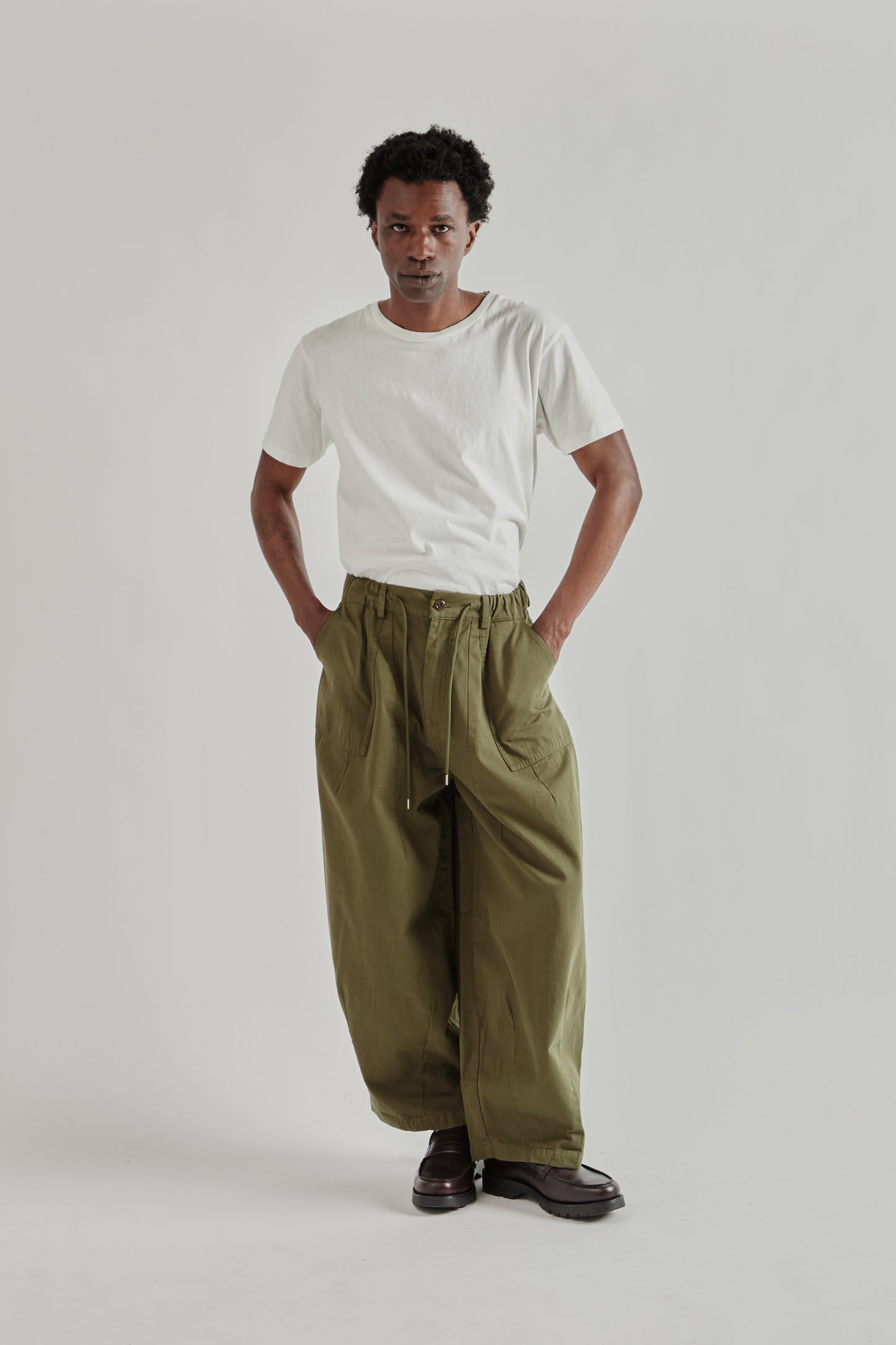 Twill Balloon Pants - Olive