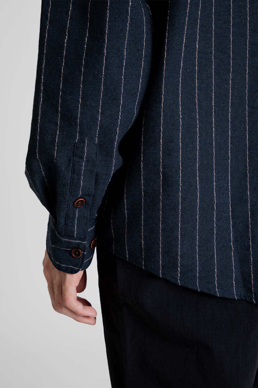 Frizmworks Stripe Linen Napoli Shirt in Navy