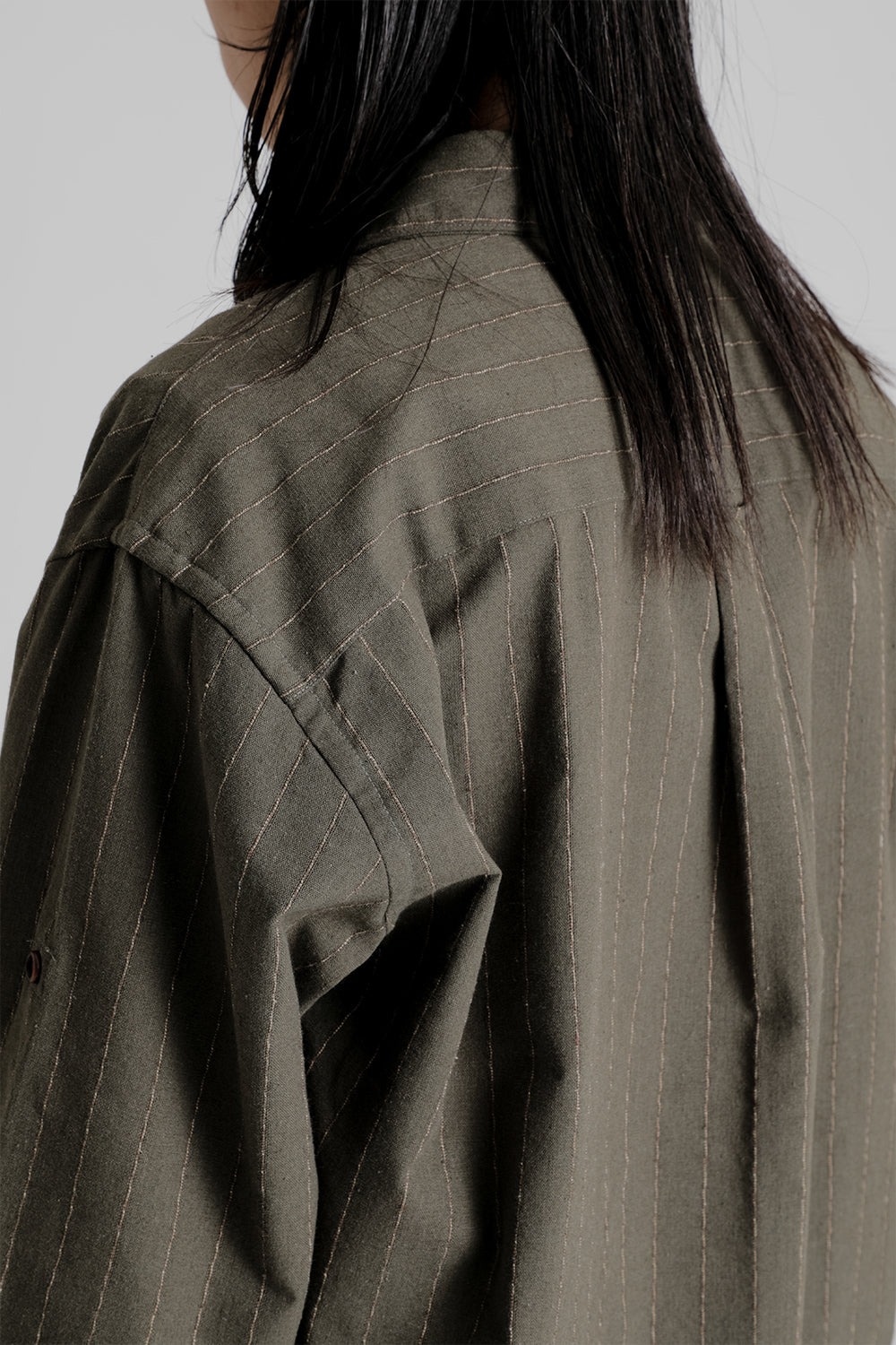 Frizmworks Stripe Linen Napoli Shirt in Olive