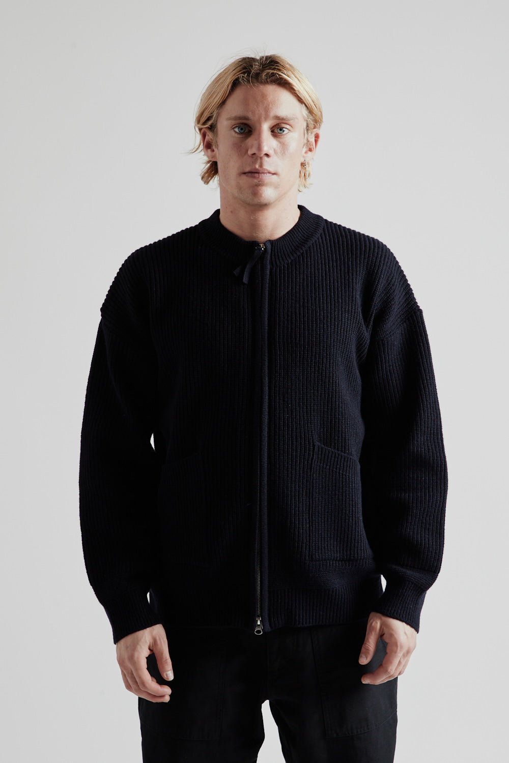 Wool Deck Zipup Cardigan - Navy