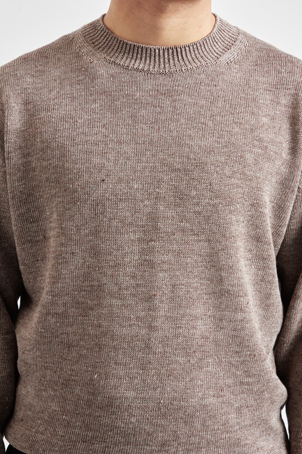 Washed High Count Linen Crew Neck - Brown