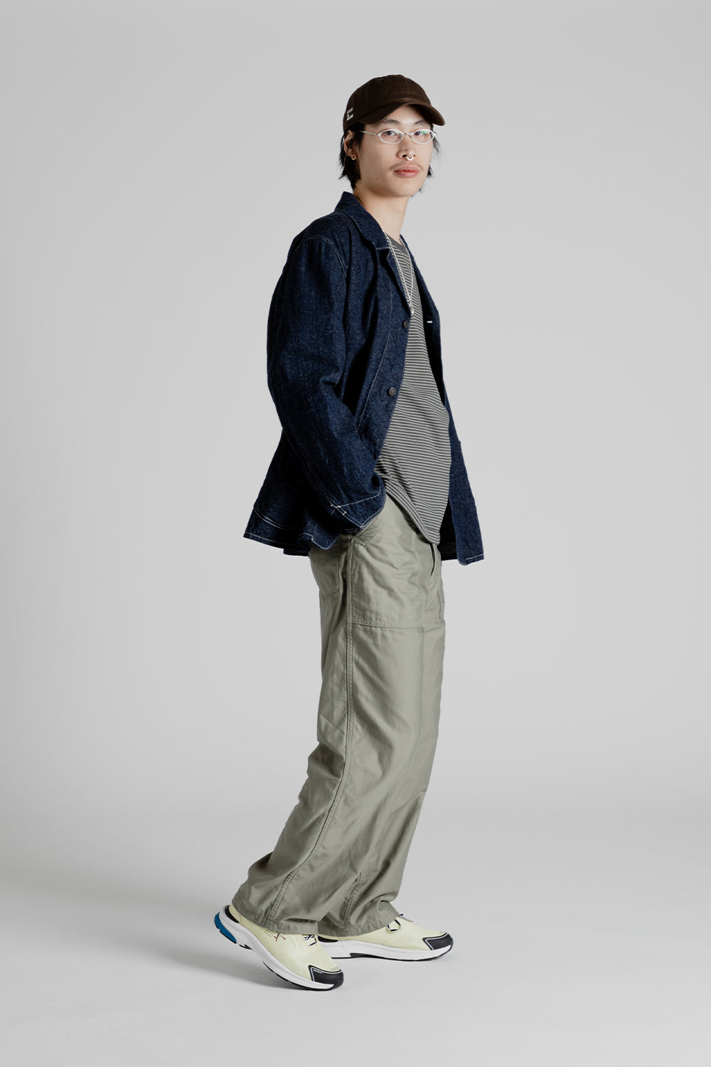 Kaptain Sunshine Cotton Linen Denim Coverall Jacket in Indigo.