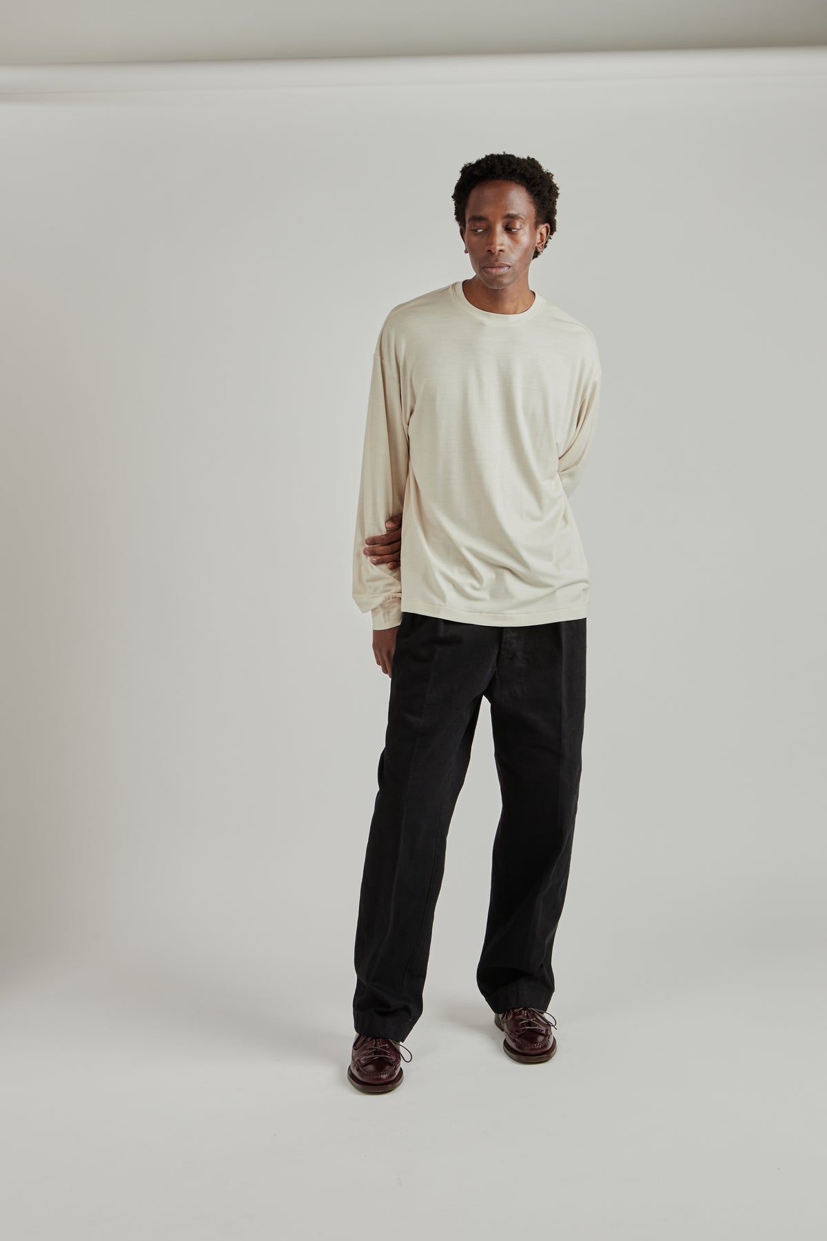 Wool Merino Long Sleeve Tee - Light Beige