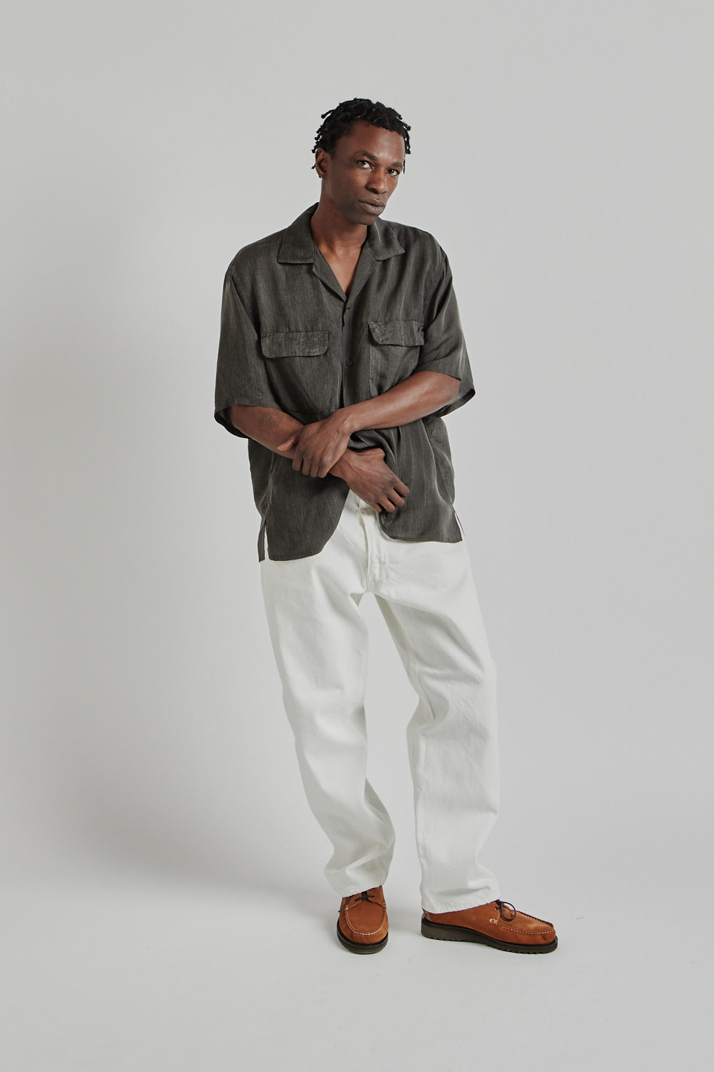 Kaptain Sunshine SS25 Open Collared SS Shirt Ink Black Plaid 013