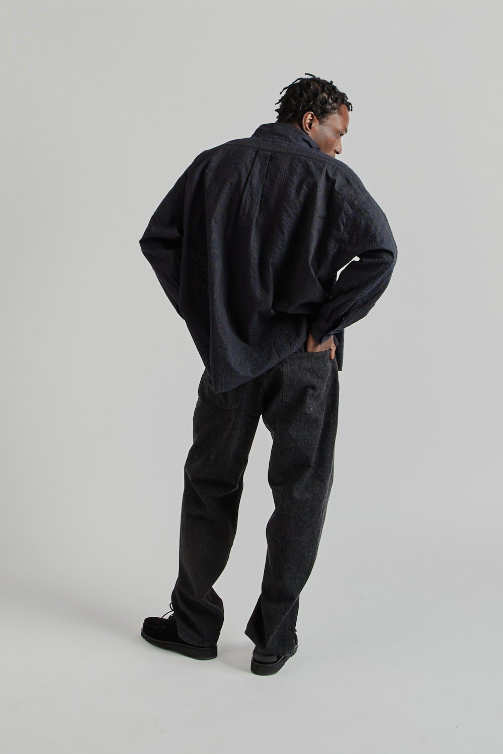 Kaptain Sunshine SS25 Stand Collar Smock Navy Black 014