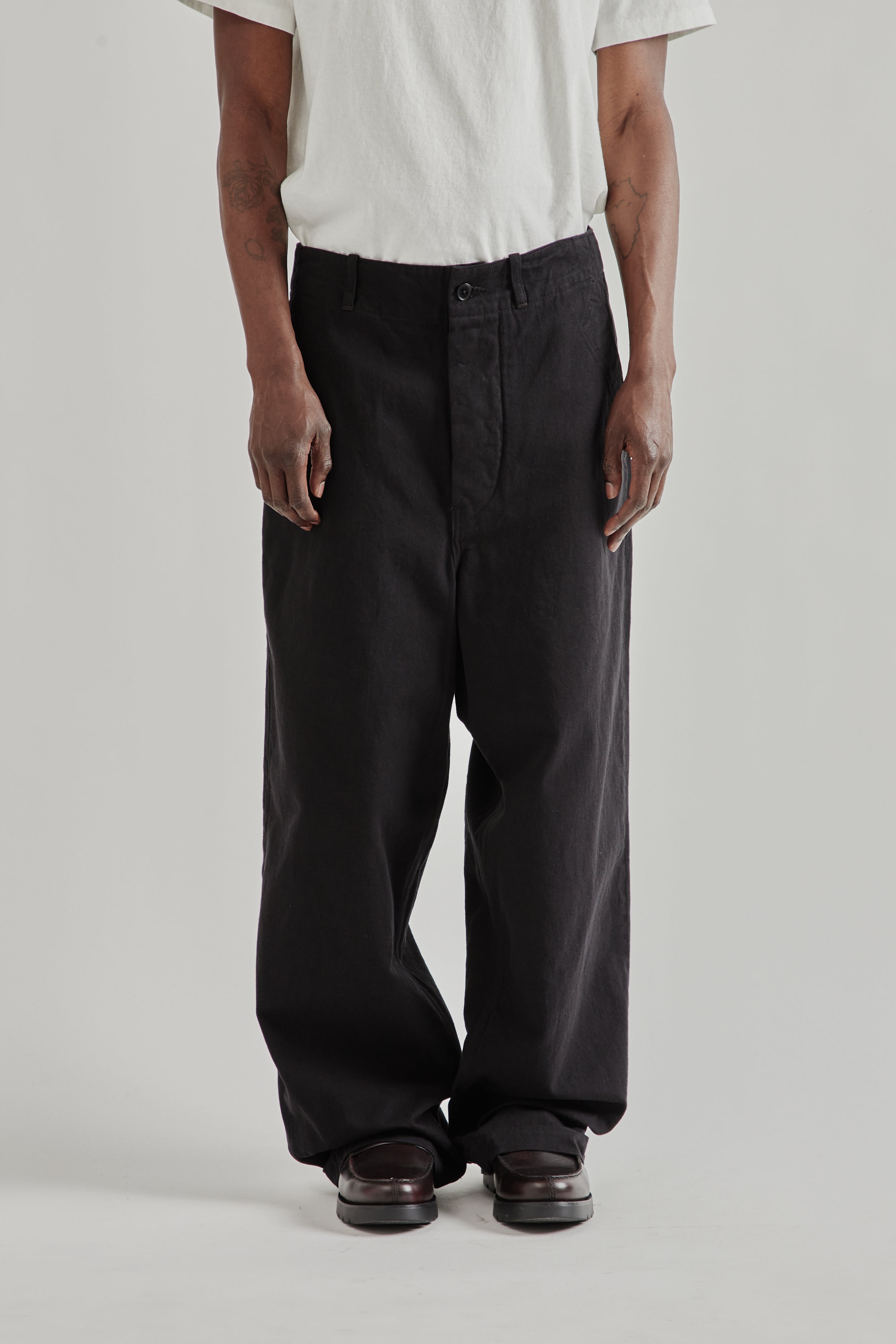 Kaptain Sunshine Cotton Drill Wide Pants - Black | Wallace