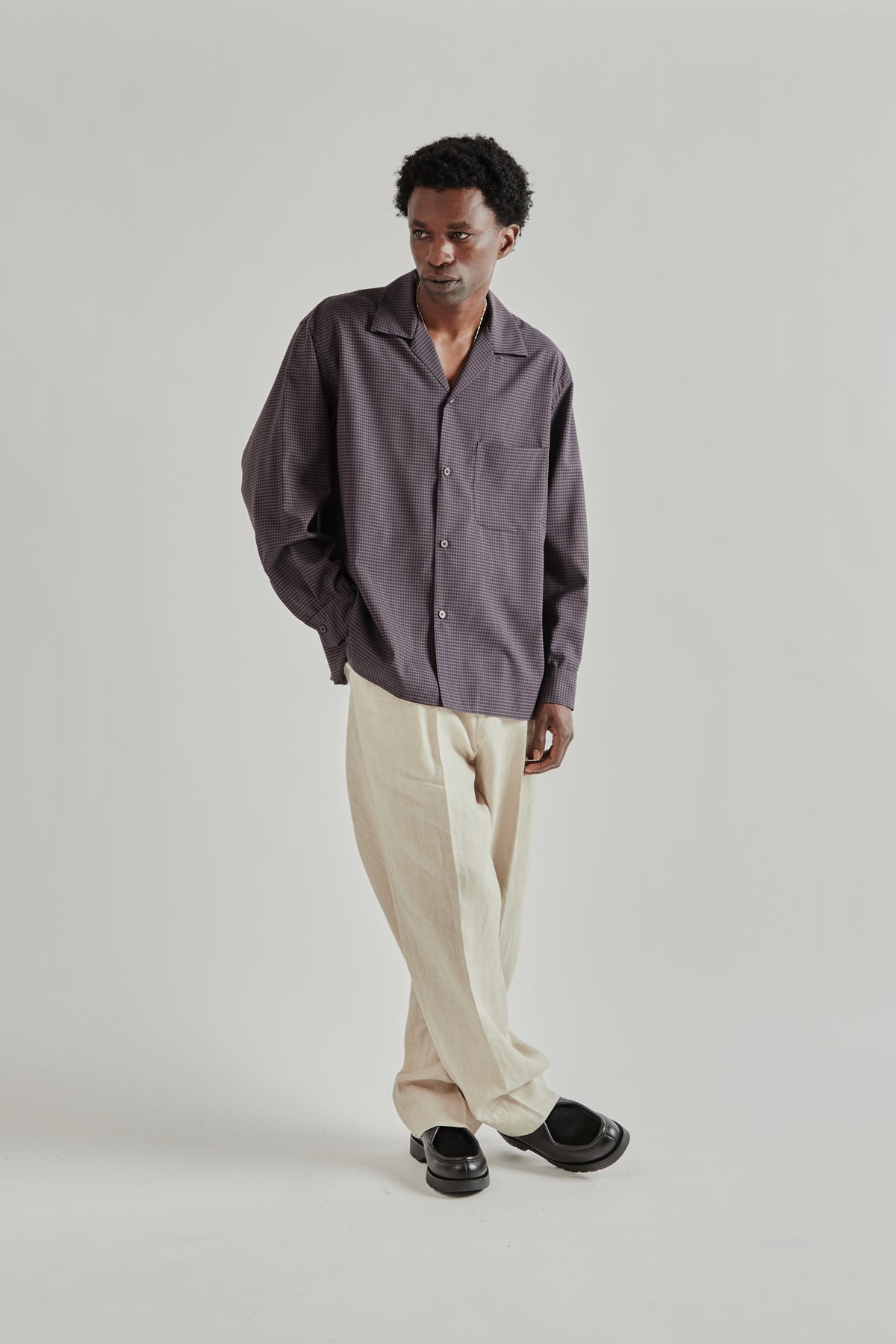 Kaptain Sunshine SS26 Summer Wool Open Collar Shirt Brown Plaid 10 53fc6ba1-c6bd-4674-9a07-43dcc52dd98b