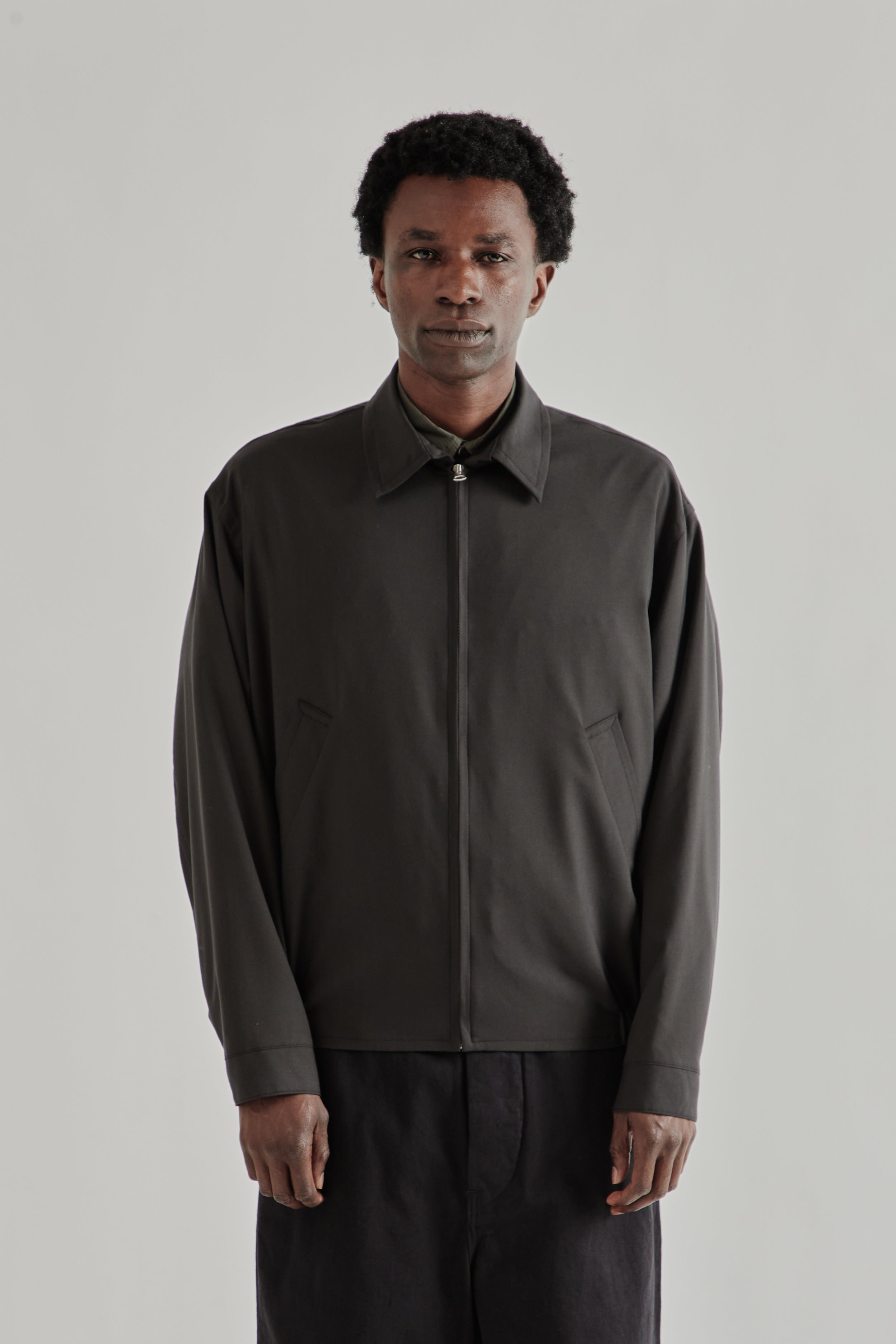Kaptain Sunshine Wool Poplin Zip Blouson - Ink Black | Wallace