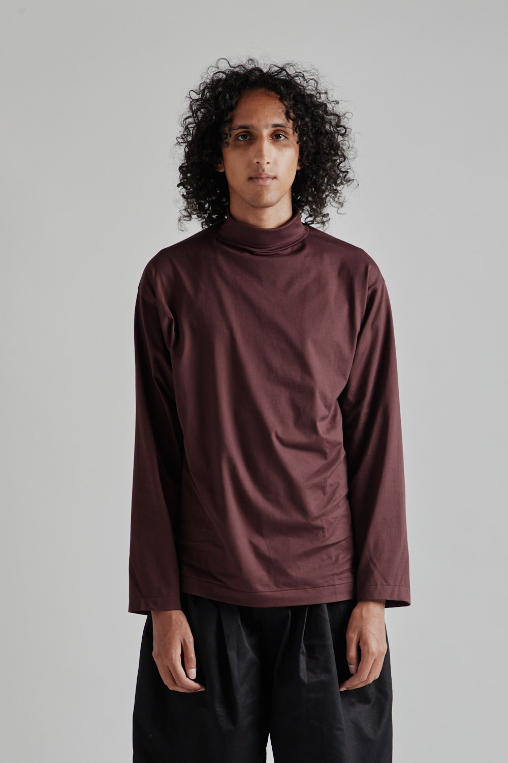 Suvin Suede Tenjiku High Neck L/S Tee - Burgandy