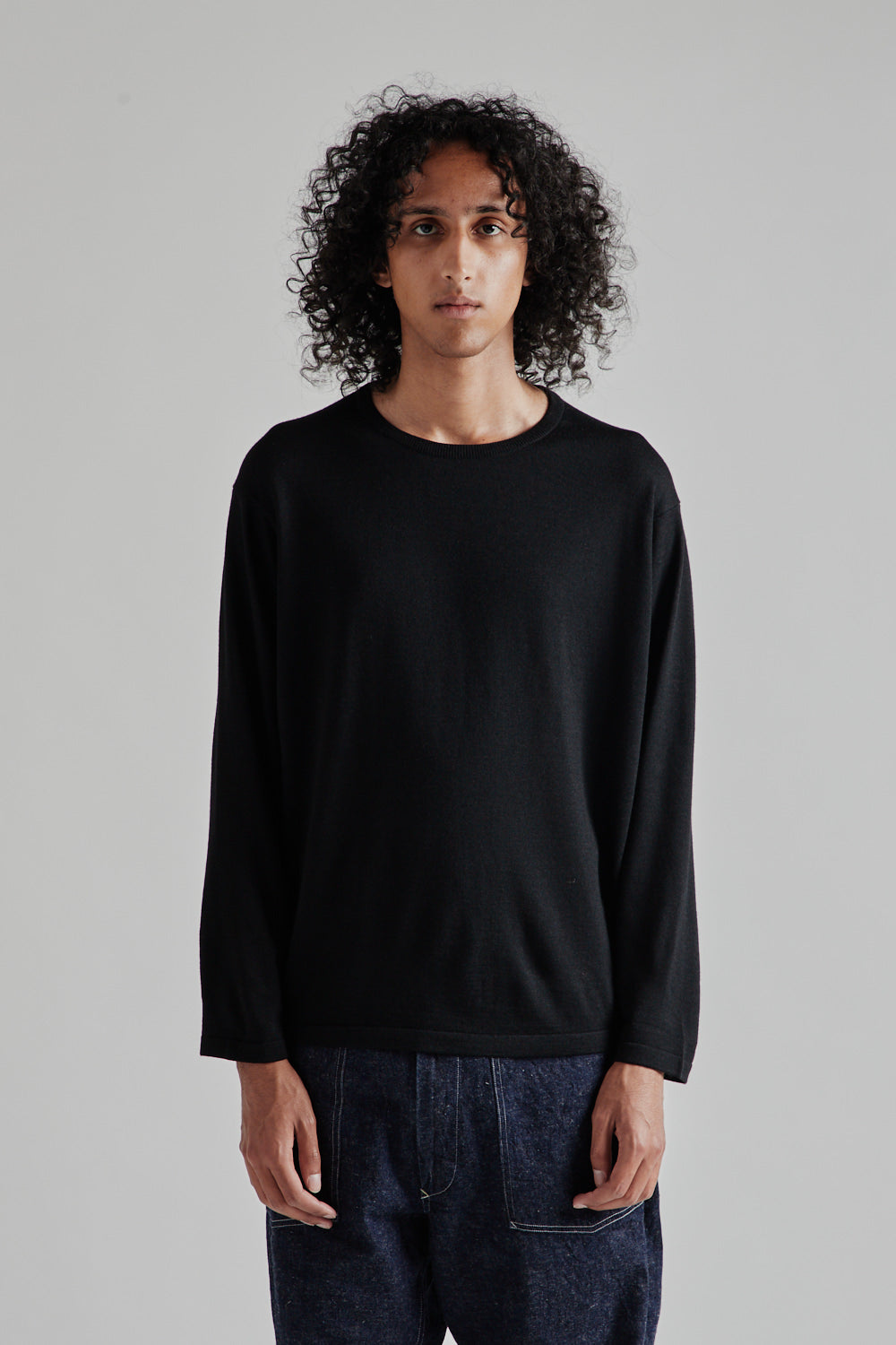 Kaptain Sunshine Wool Cashmere Silk Knit Crew Neck Black | Wallace