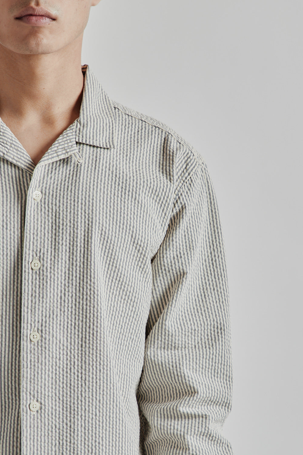 Kestin SS25 Tain Shirt Ecru Blue Stripe 07