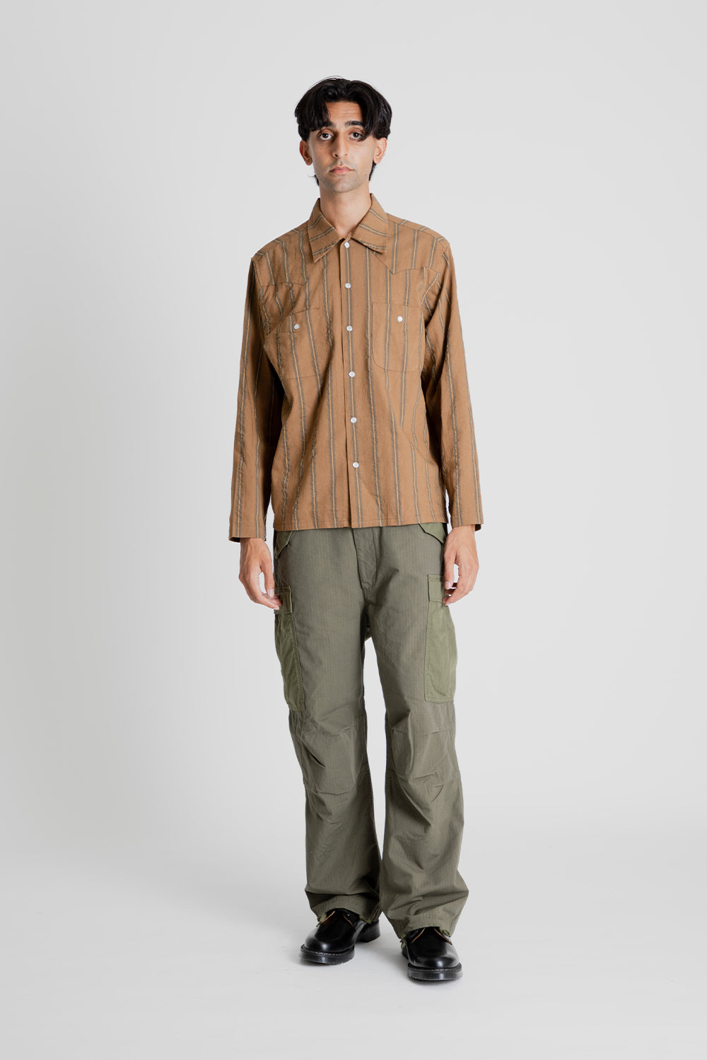 Western Shirt - Khaki Stripes - Wallace Mercantile Shop