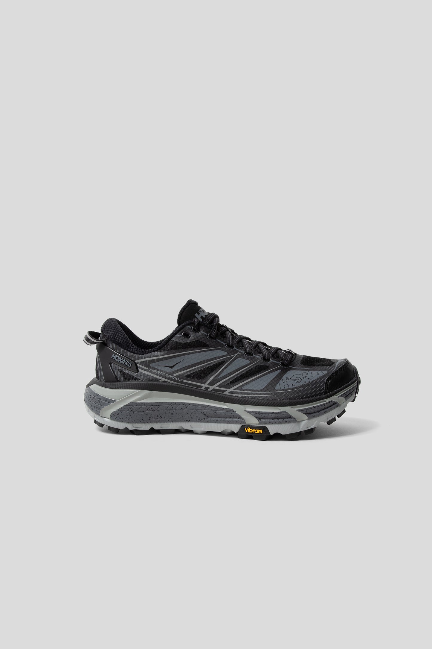 Hoka's Mafate Speed 2 sneakers in the Black/Castlerock colourway.