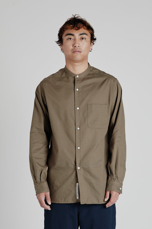Band Collar Panama Shirt - Taupe - Wallace Mercantile Shop