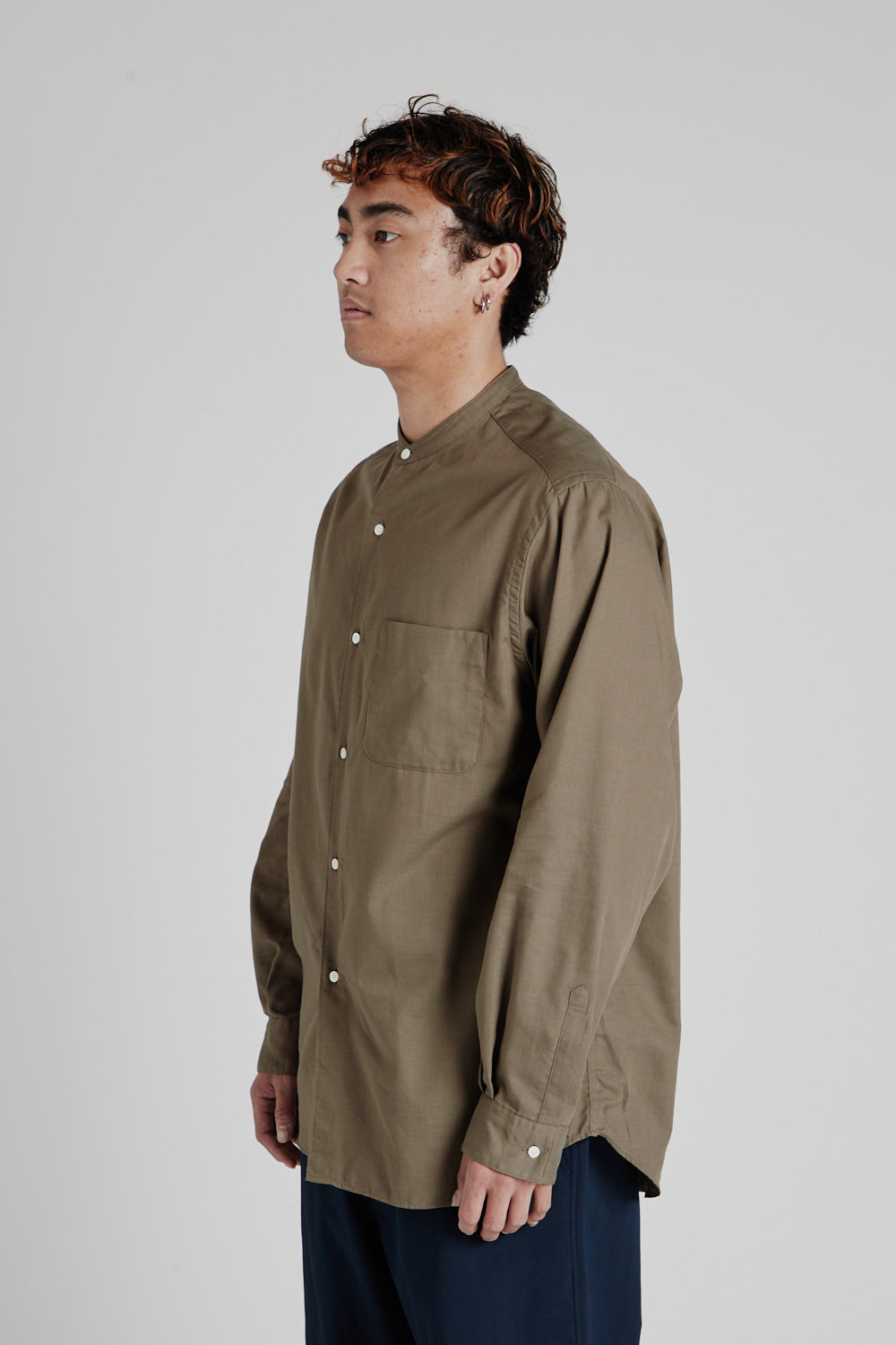 Band Collar Panama Shirt - Taupe - Wallace Mercantile Shop