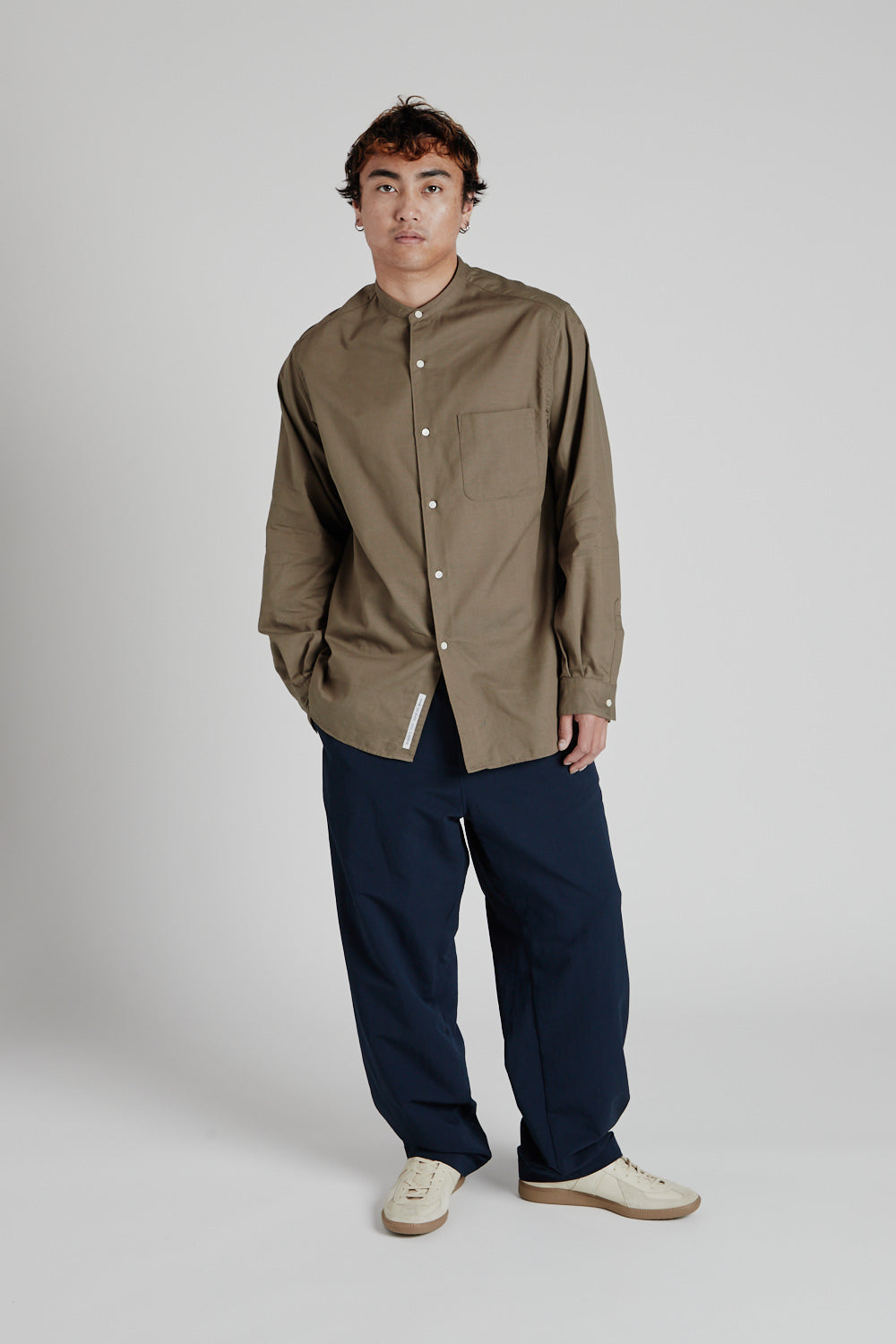 Band Collar Panama Shirt - Taupe - Wallace Mercantile Shop
