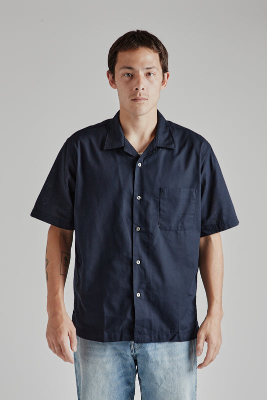 Nanamica Open Collar Panama S/S Shirt in Navy