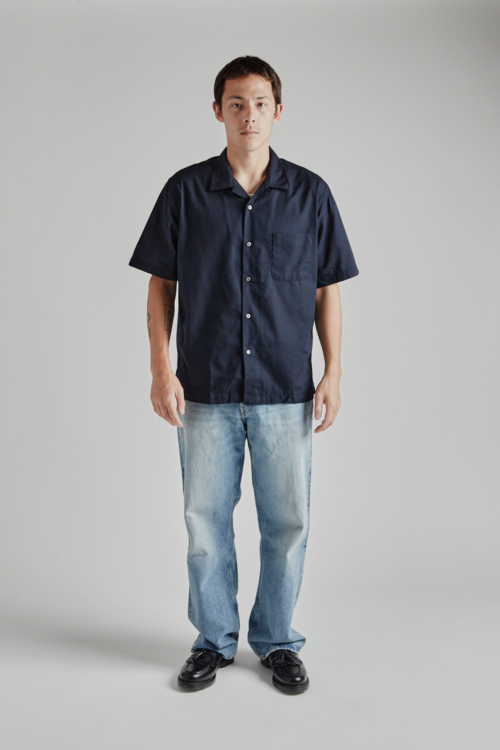 Nanamica Open Collar Panama S/S Shirt in Navy