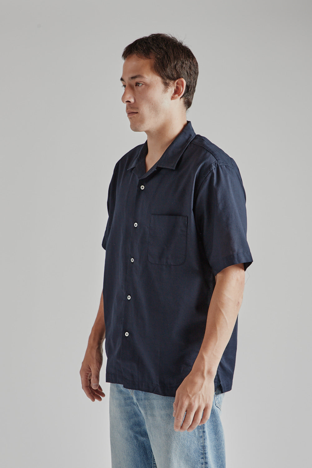 Nanamica Open Collar Panama S/S Shirt in Navy