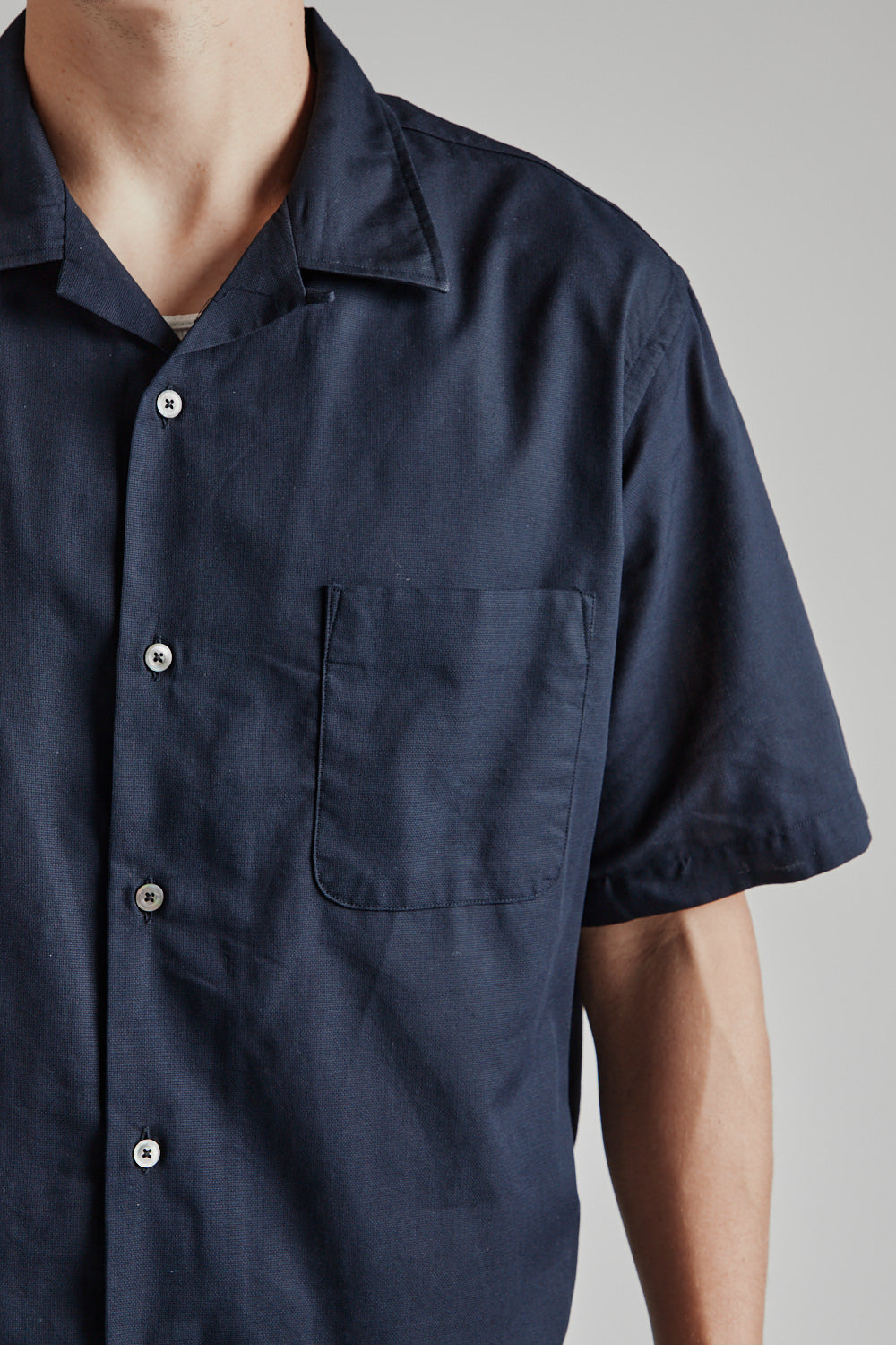 Nanamica Open Collar Panama S/S Shirt in Navy