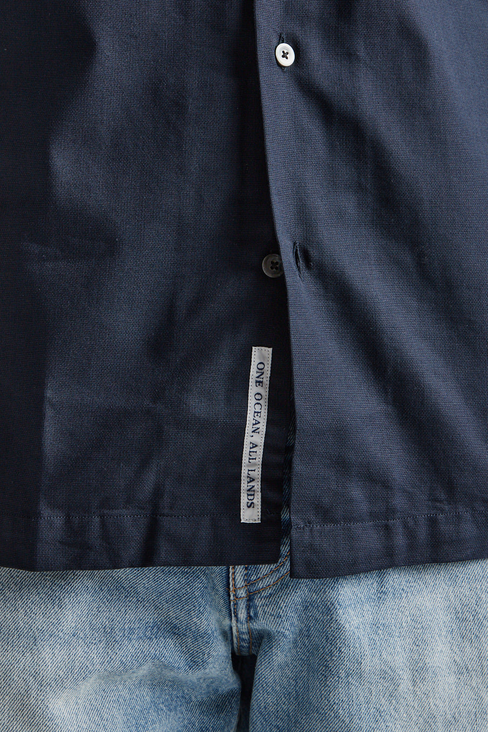 Nanamica Open Collar Panama S/S Shirt in Navy