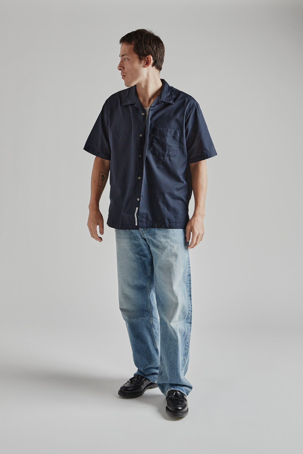 Nanamica Open Collar Panama S/S Shirt in Navy