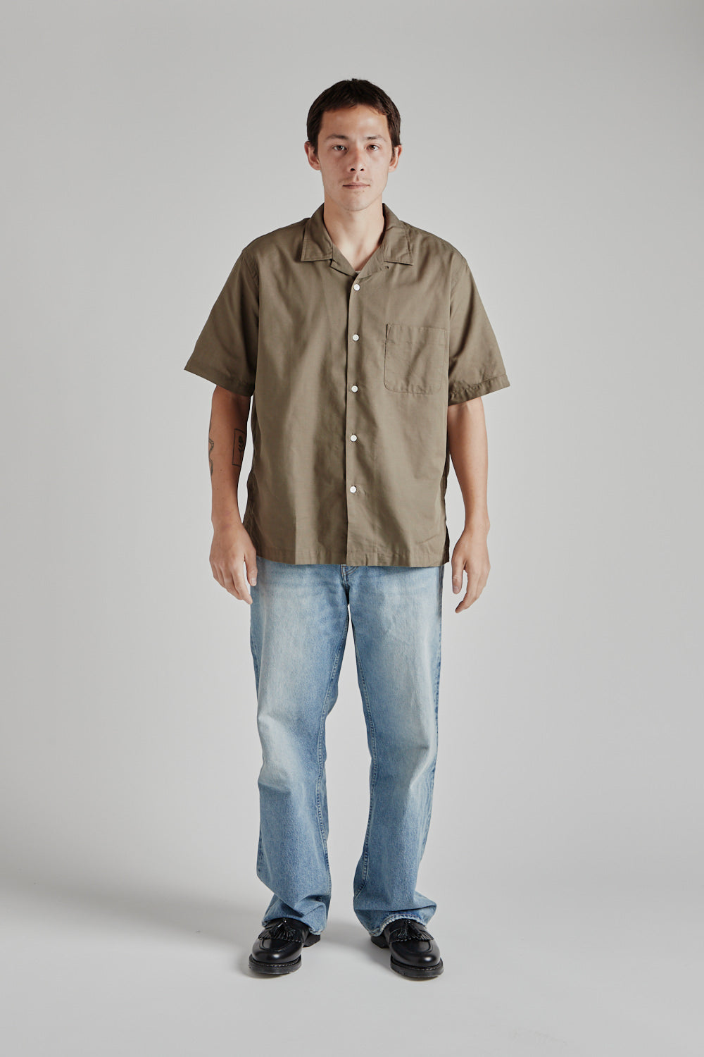 Nanamica Open Collar Panama S/S Shirt in Taupe