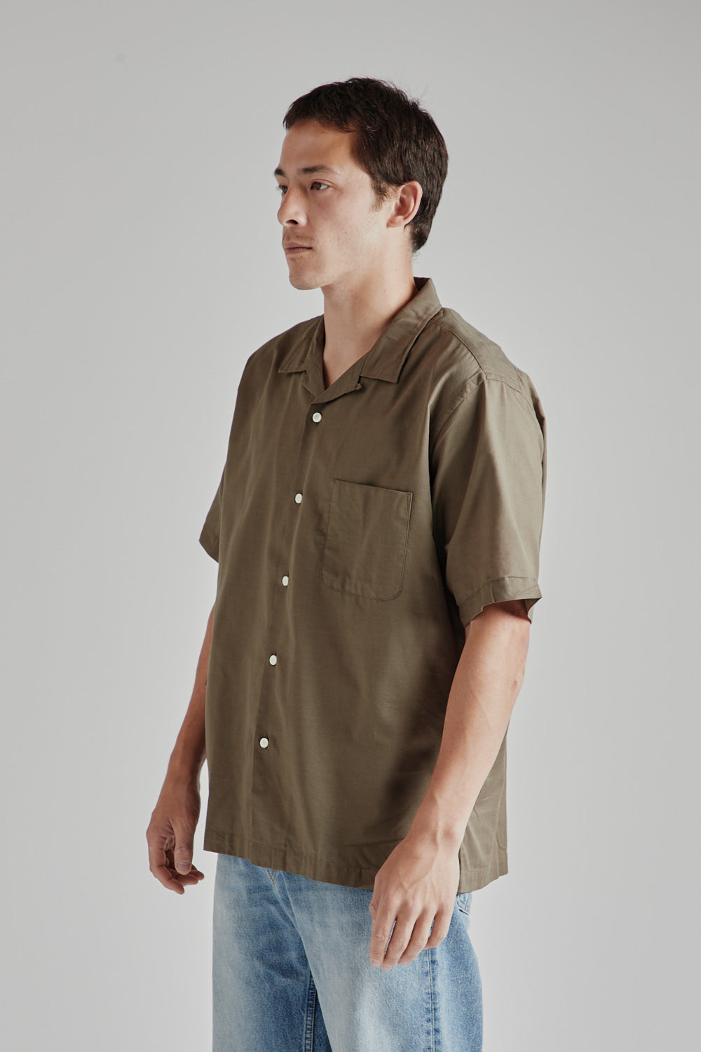 Nanamica Open Collar Panama S/S Shirt in Taupe