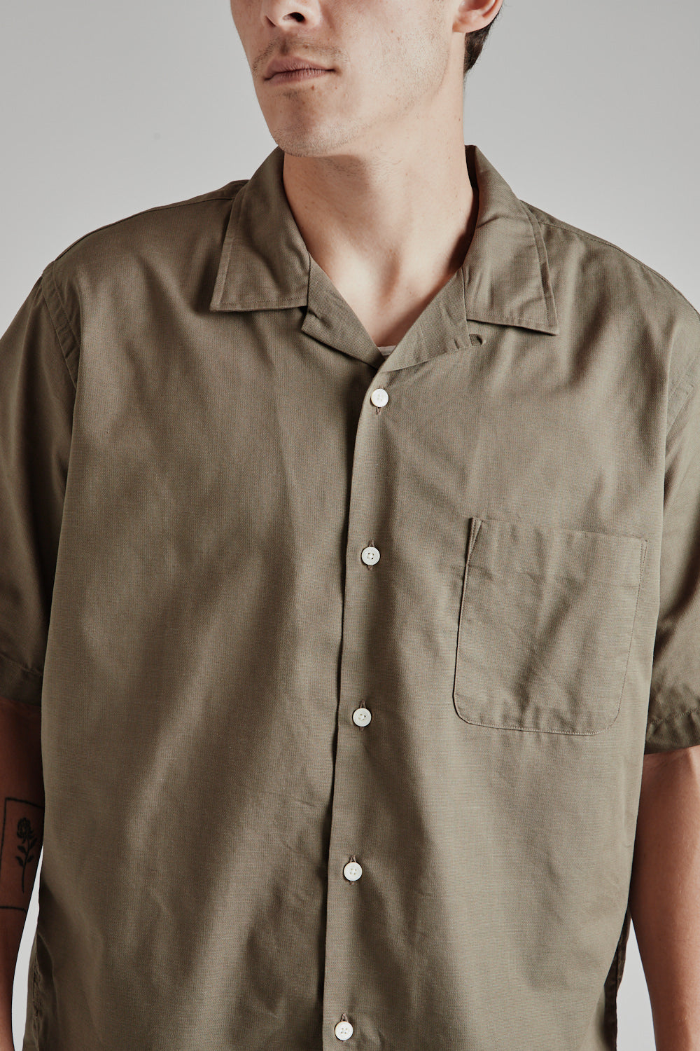 Nanamica Open Collar Panama S/S Shirt in Taupe
