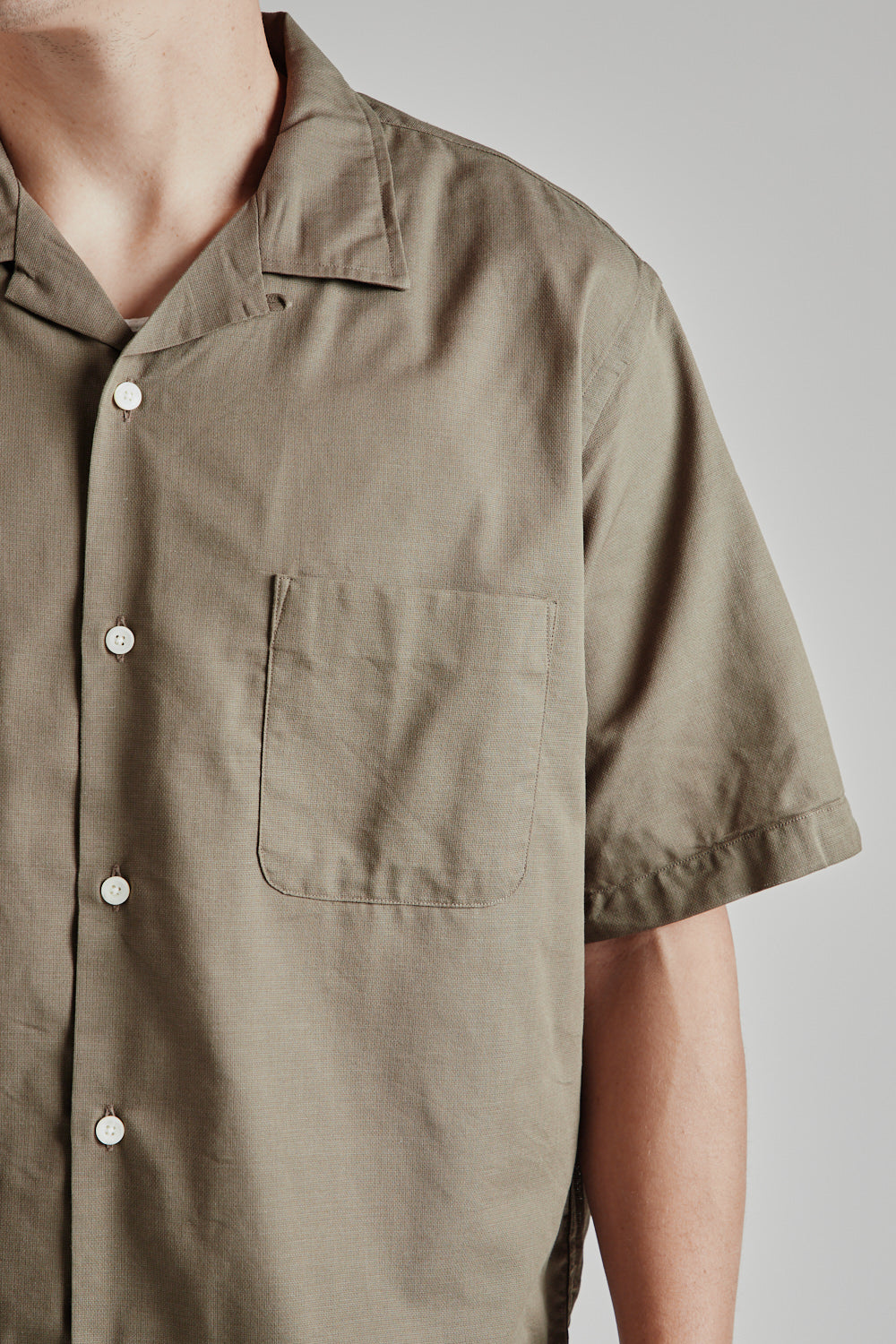 Nanamica Open Collar Panama S/S Shirt in Taupe