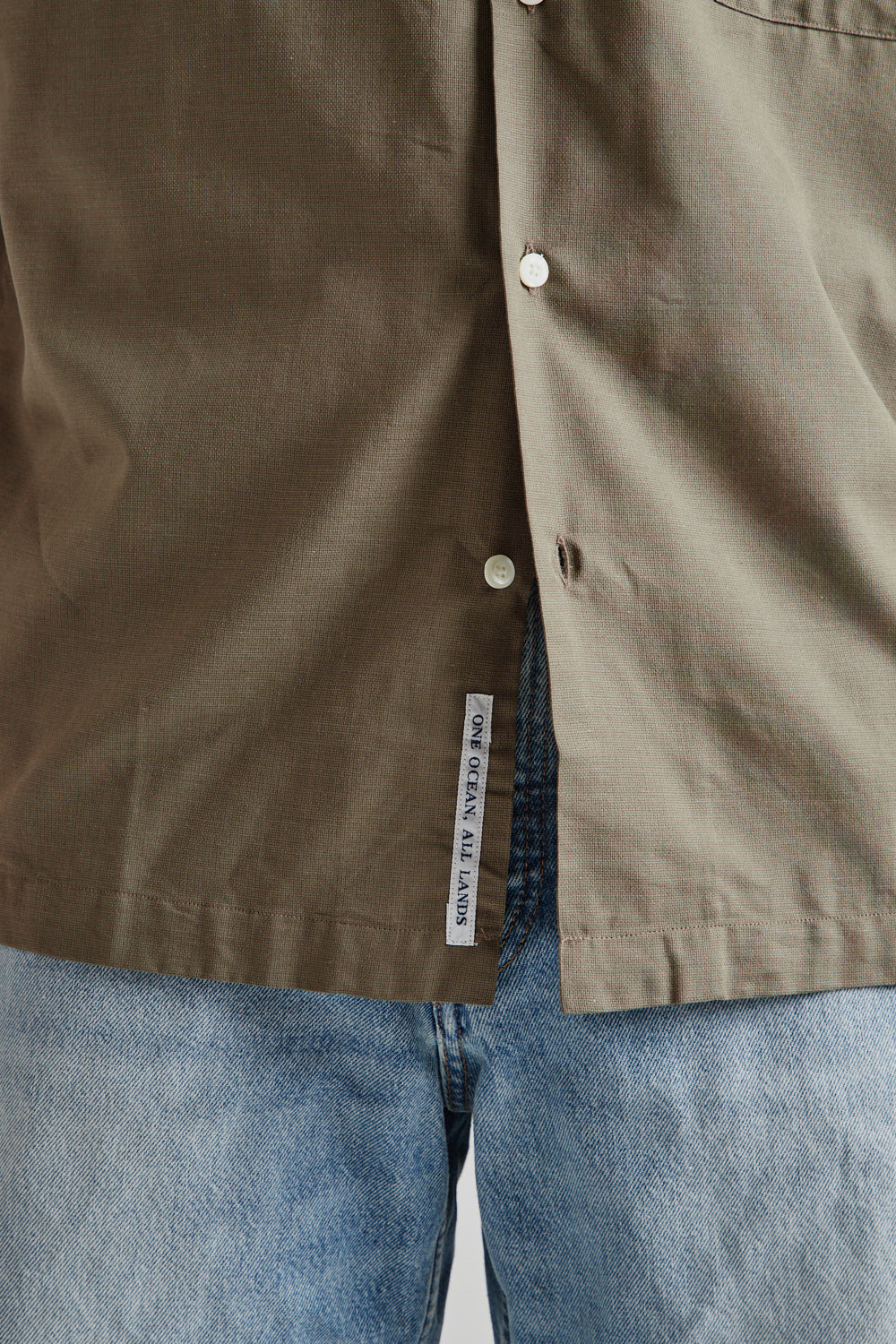 Nanamica Open Collar Panama S/S Shirt in Taupe