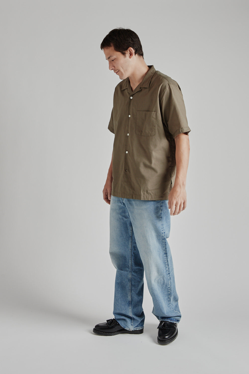 Nanamica Open Collar Panama S/S Shirt in Taupe